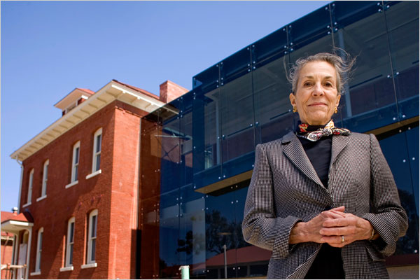 Diane Disney Miller, standing in front of one of her greatest contributions to the DIsney legacy: The Walt Disney Family Museum.
